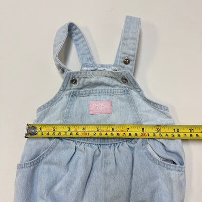 90s Kids Baby Vintage Oshkosh Bgosh Light Denim Shortall Romper Pink Label /6m/9m/12m