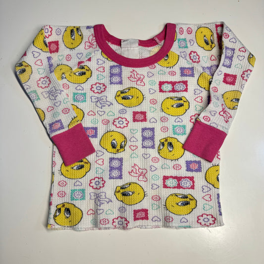 90s Kids Toddler Vintage Looney Tunes Tweety Bird Waffle Long Sleeve Pullover Shirt AOP 18m 2Y 3Y