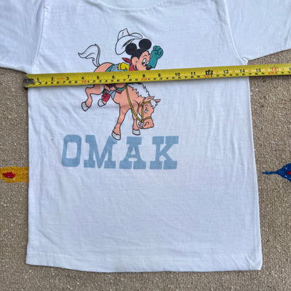 80s 90s Kids Mickey Cowboy Omak Single Stitch White T-Shirt M 10-12T Baby Tee Made In USA
