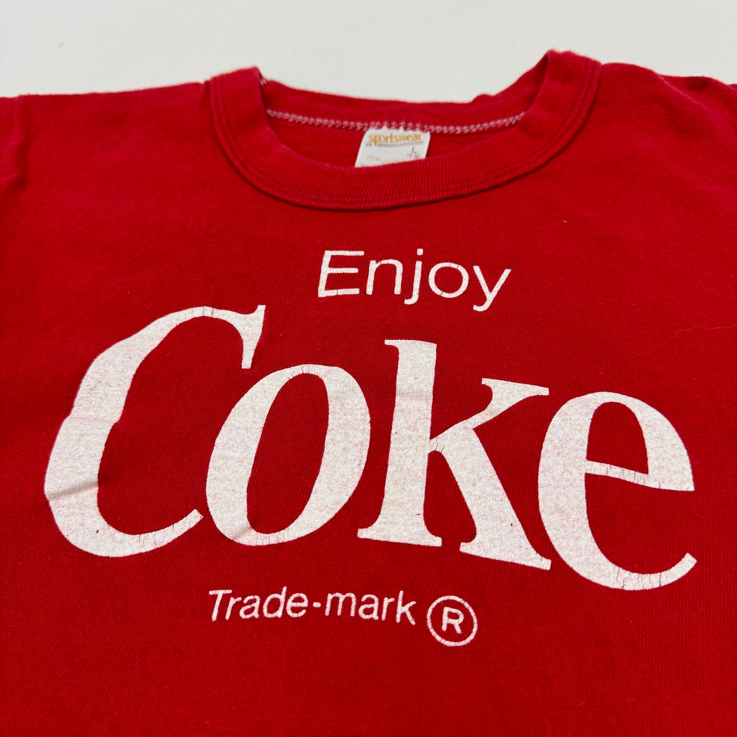 80s Vintage Kids/Youth Coke `Enjoy Coke’ Red T-shirt Baby Tee L