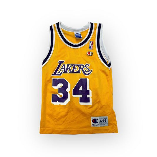 90s VTG Kids Champion Lakers #34 O’Neal Yellow Basketball Jersey S(6-8Y)