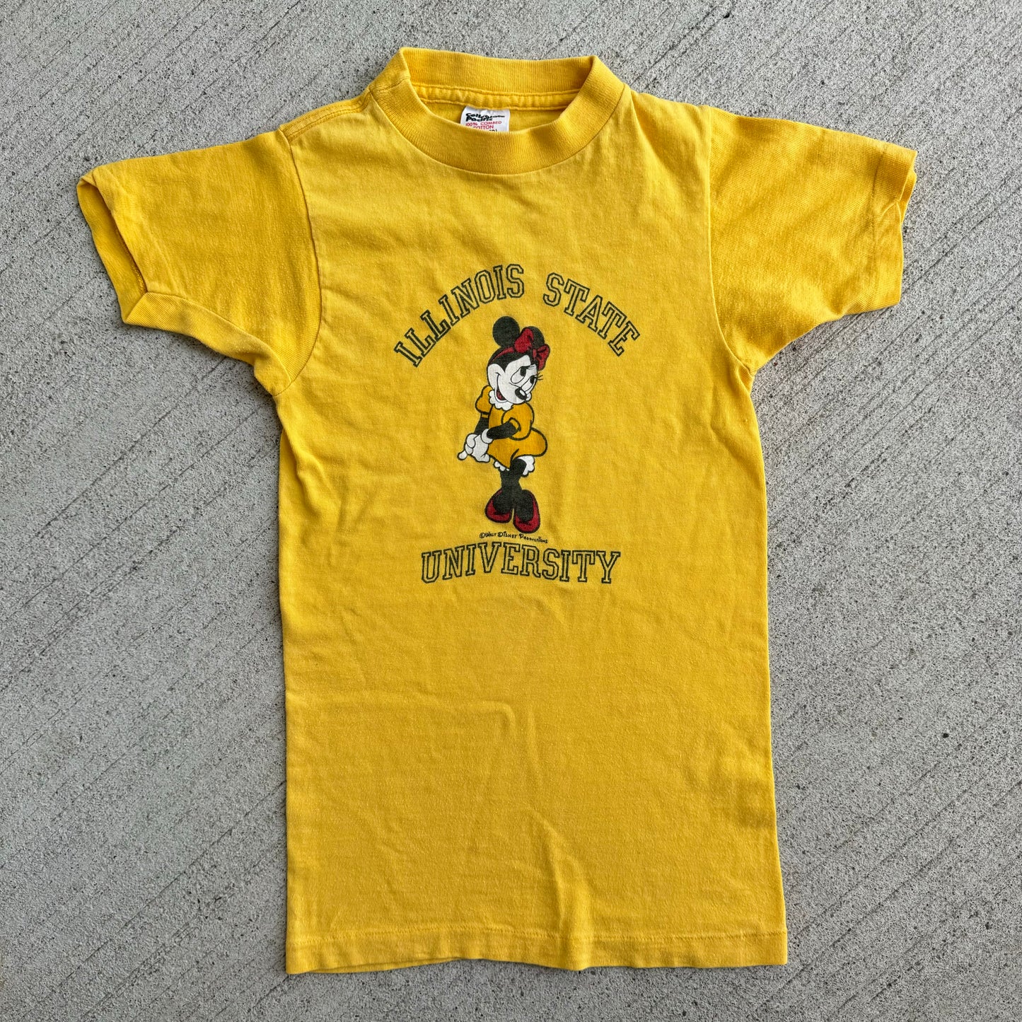 80s Kids Vintage Disney Illinois State Minnie Mouse University Yellow 100% Cotton T-Shirt 8Y 9Y 10Y 1-Y