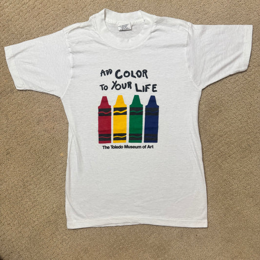 90s Kids Teen Vintage The Toledo Museum Of Art Add Color To Your Life White Single Stitch Short Sleeve T-Shirt Small 10Y 11Y 12Y Made in USA