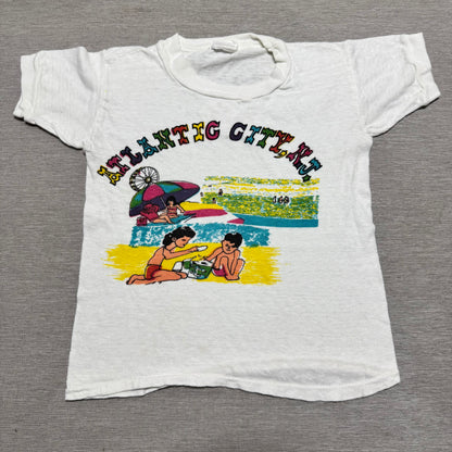 60s Kids Vintage Atlantic City NJ Souvenir Short Sleeve White 100% Cotton T-Shirt M 6Y 7Y 8Y