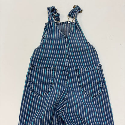 70s Kids Vintage Washington Dee Cee Sanforized Blue Denim Long Pant Striped Overalls With Adjustable Straps 6Y Made in USA