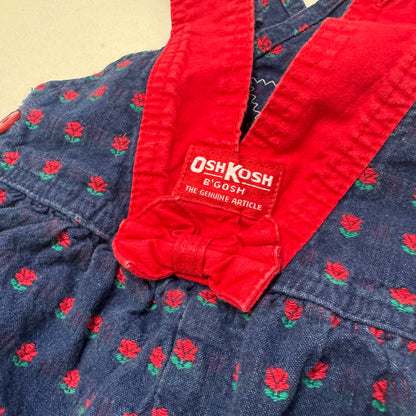 90s Kids Toddler Infant Vintage Baby B’Gosh Oshkosh Criss Cross  Dark Denim Red Flower Print AOP Romper //2T / Made in USA