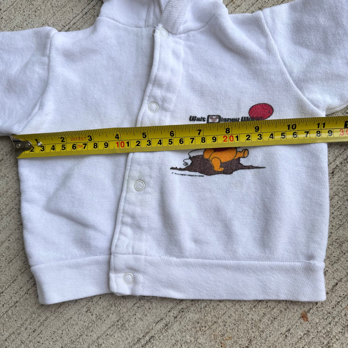 70s 80s Baby Vintage Walt Disney World Pooh Snap White Long Sleeve Sweatshirt With Hood 6m 9m 12m
