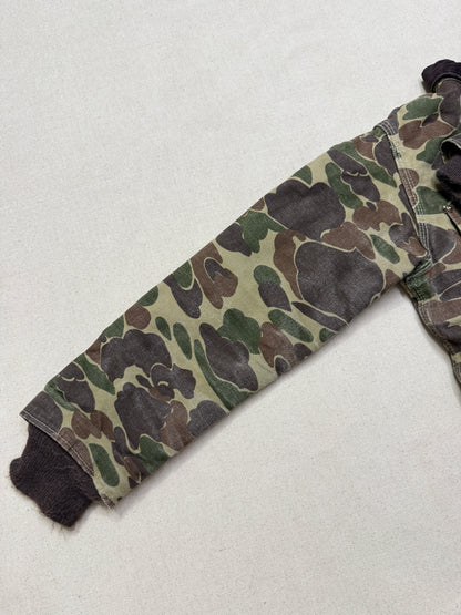 80s Kids Youth Vintage Carhartt Rare Duck Hunting Camo Corduroy Collar Quilt Lined Jacket / 7y 8y 9y