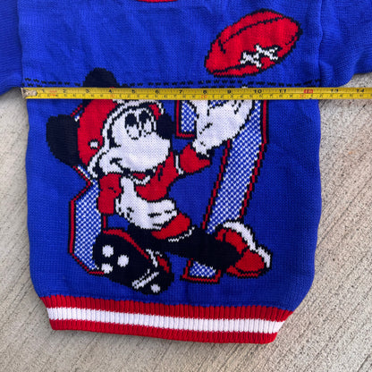 Kids Vintage Disney Mickey Mouse Knit Blue Football Pullover Sweater 4Y 5Y 6Y