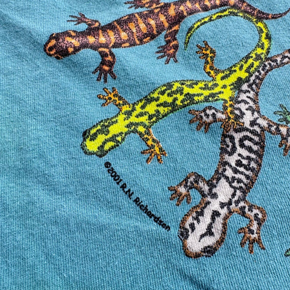 Early 2000s Kids Vintage Lizards Print Teal 100% Cotton T-Shirt XS 6-8Y Baby Tee
