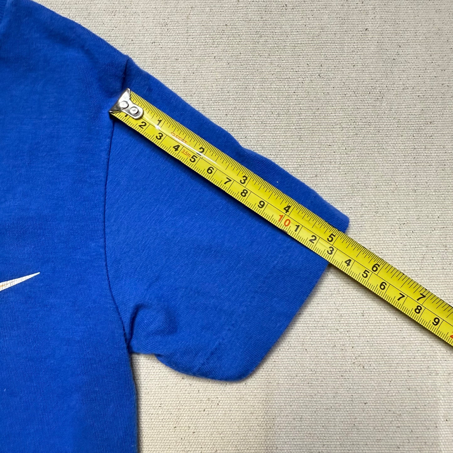 80s Kids Toddler Vintage Nike Blue Tag Yellow Big Logo Print Single Stitch Blue Tshirt / 2T 3T 4T / Made in USA