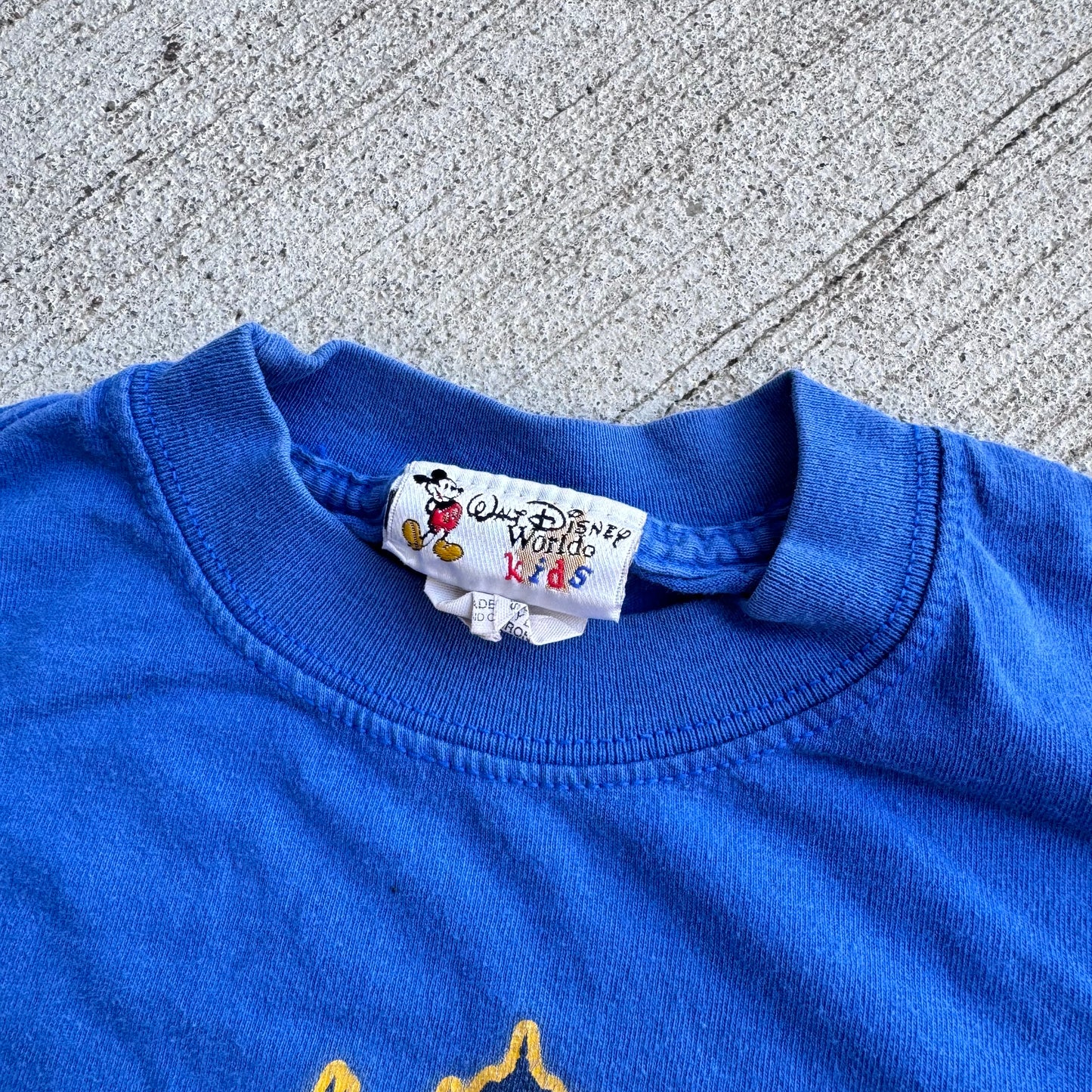 Kids Vintage Disney Mickey Mouse Tower Of Terror Blue Short Sleeve 100% Cotton T-Shirt Made in USA M