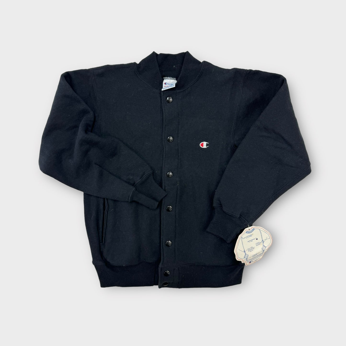 Deadstock NWT 90s Champion Kids Reverse Weave Black Snap Sweatp M(10/12Y)