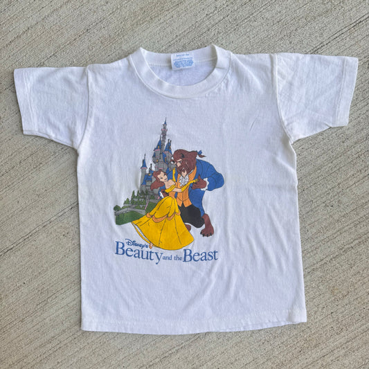 Kids Vintage Disney Beauty and the Beast White 100% Cotton T-Shirt Baby Tee 3Y 4Y 5Y