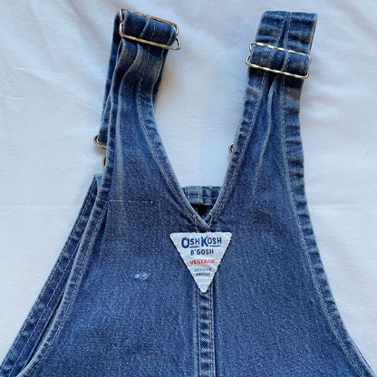 80s Kids Vintage Oshkosh Denim Overall with knee patches Size 7