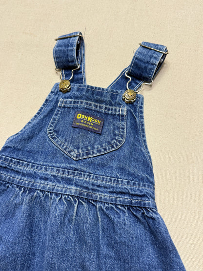 90s Kids Toddler Vintage Oshkosh Bgosh Cross Back Simple Casual Denim Dress / 18m 24m 2T / Made in USA