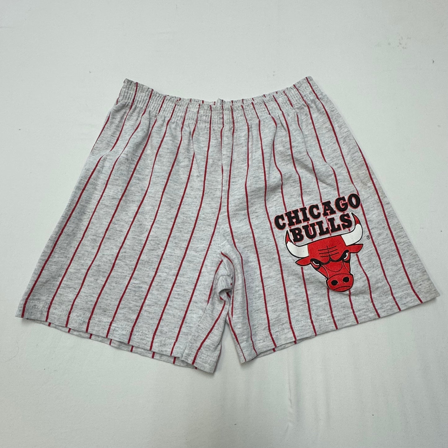 90s Kids Vintage Gray Rock U Sports Apparel Chicago Bulls Red Striped Shorts with Elastic Waistband Large 8Y 9Y 10Y Made in USA