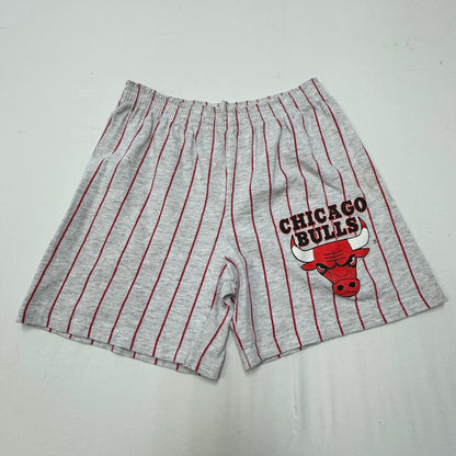 90s Kids Vintage Gray Rock U Sports Apparel Chicago Bulls Red Striped Shorts with Elastic Waistband Large 8Y 9Y 10Y Made in USA