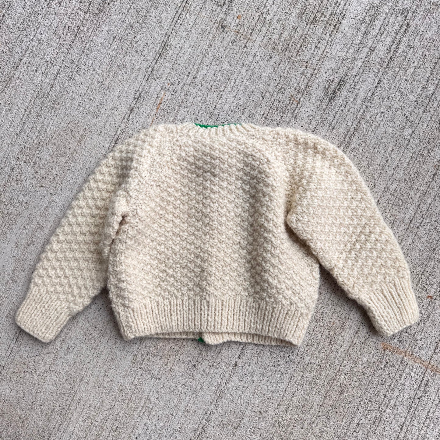 Baby Toddler Vintage Hand Knit Cream Cardigan With Green Details Irish Style Knit 12mns 1Y 18mns 24mns 2Y