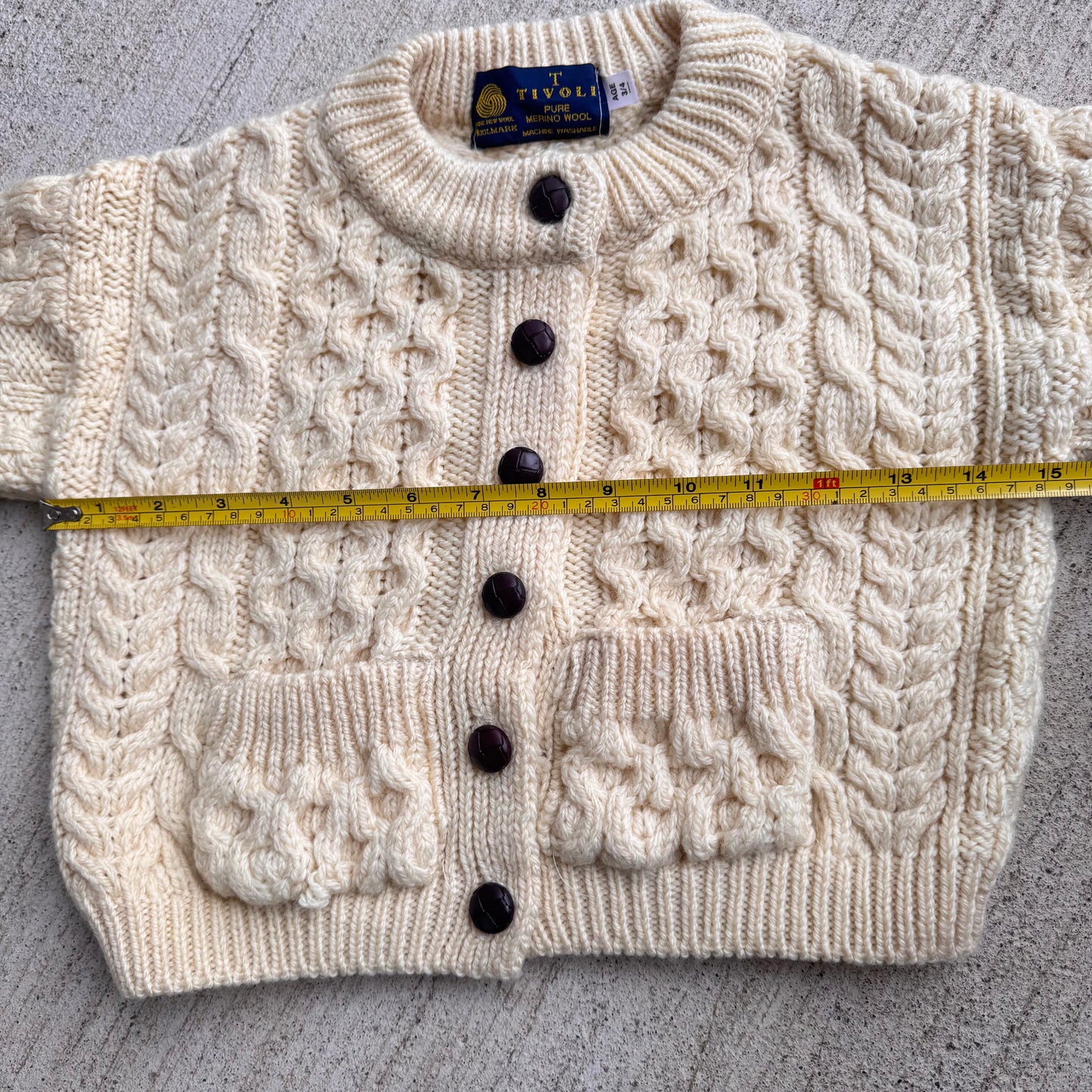 Kids Toddler Vintage Tivoli Wool Cream Cardigan With Pockets 3Y 4Y