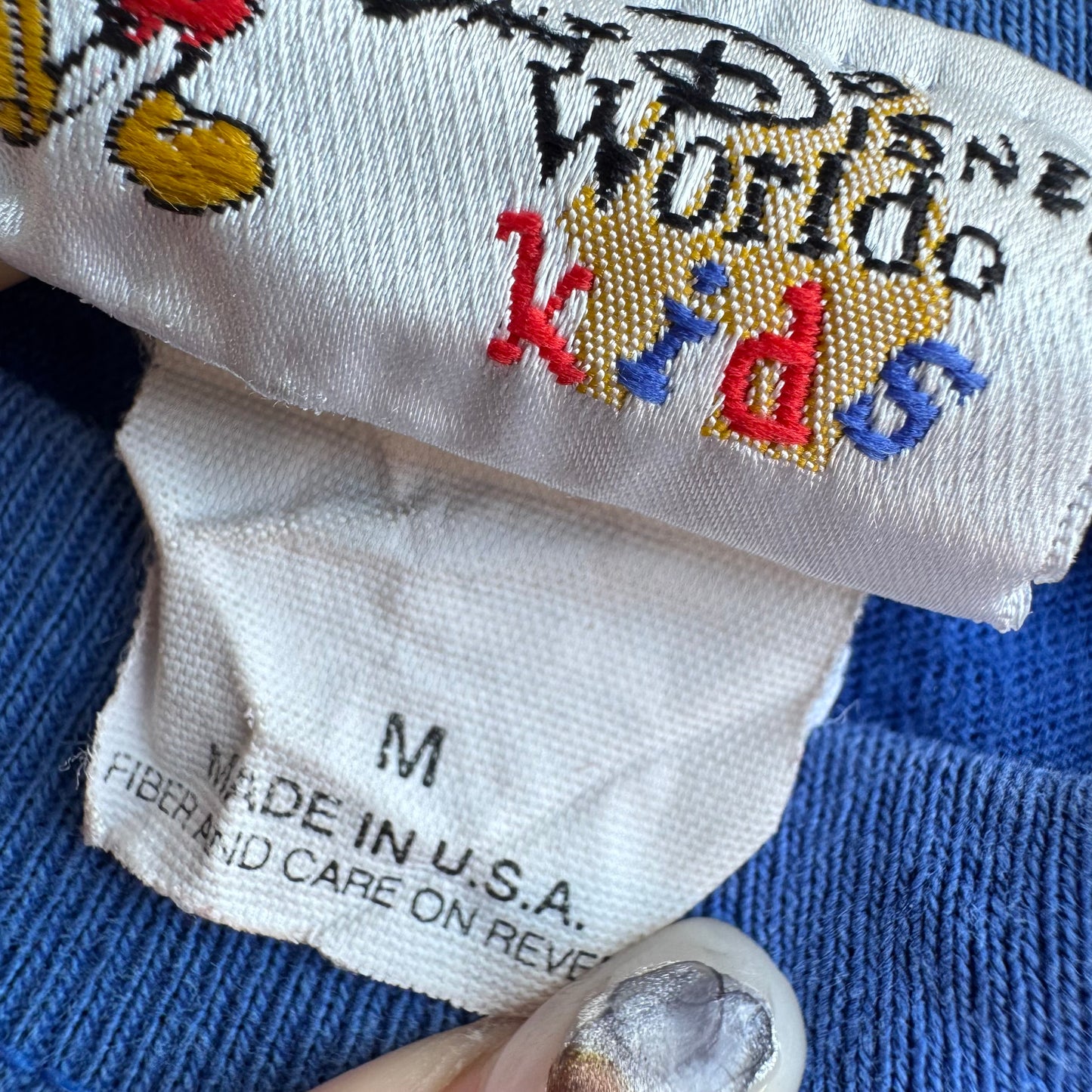 Kids Vintage Disney Mickey Mouse Tower Of Terror Blue Short Sleeve 100% Cotton T-Shirt Made in USA M