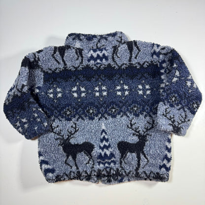 90s Kids Toddler Vintage Zip Fleece Raindeer Blue Tone Black Mountain Fleece S 3T 4Y 5YMade in USA