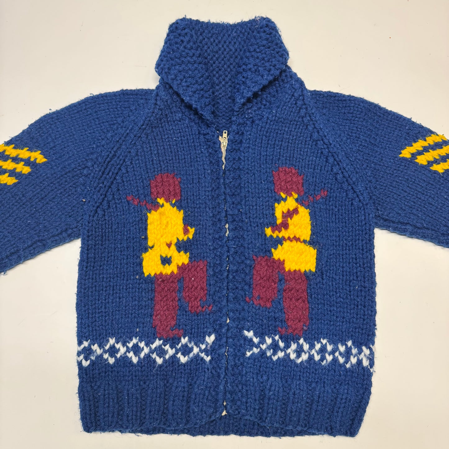 70s 80s Kids Toddler Vintage Royal Guard Embroidered Shawl Collar Cowichan Sweater 2Y 3Y 4Y