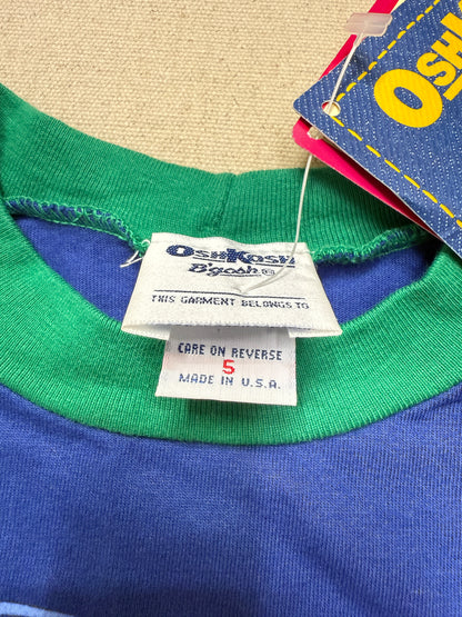 90s Kids Toddler Vintage Deadstock NWT Oshkosh Bgosh Car Design Thick Stripe Longsleeve Tshirt / 4T 5T / Made in USA