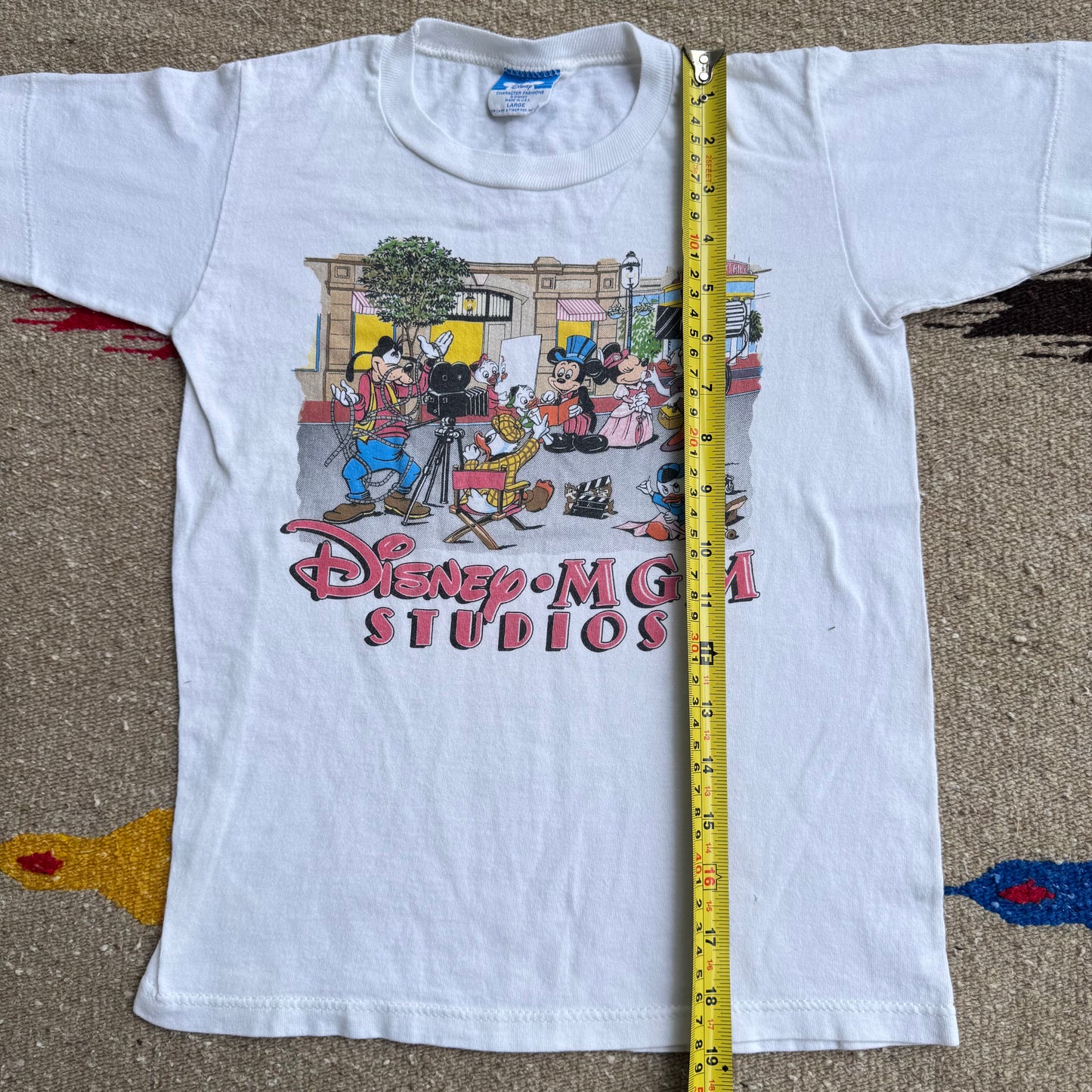80s 90s Kids Vintage Disney’s MGM Studios Mickey Mouse Short Sleeve White 100% Cotton T-Shirt L 7Y 8Y 9Y Baby Tee Teen Made in USA