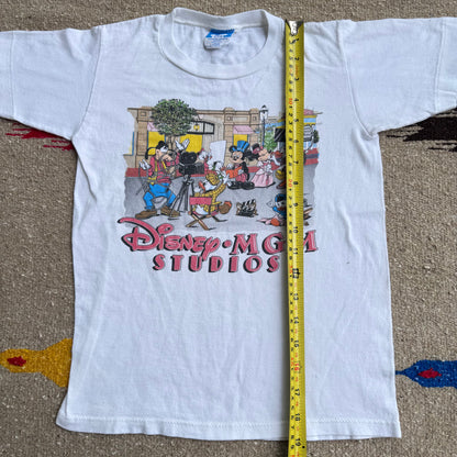 80s 90s Kids Vintage Disney’s MGM Studios Mickey Mouse Short Sleeve White 100% Cotton T-Shirt L 7Y 8Y 9Y Baby Tee Teen Made in USA