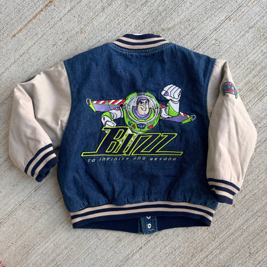 90s Kids Vintage Disney Buzz Lightyear Denim Varsity Jacket 4Y 5Y XS