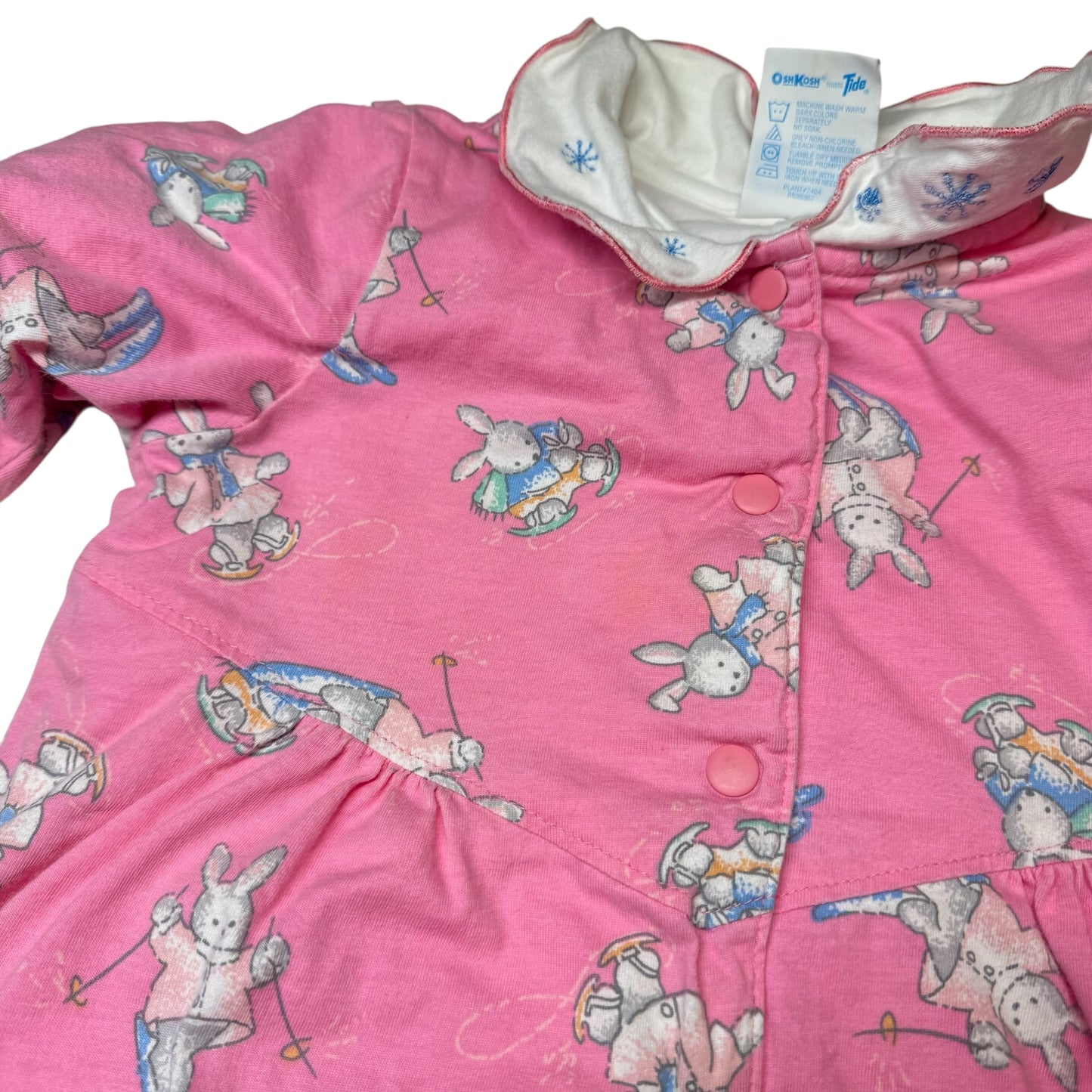 90s Kids Baby Vintage Oshkosh B’Gosh Bunny AOP Print Thick Lined Winter Onesie Romper Longsleeve Cotton Top / 18m/