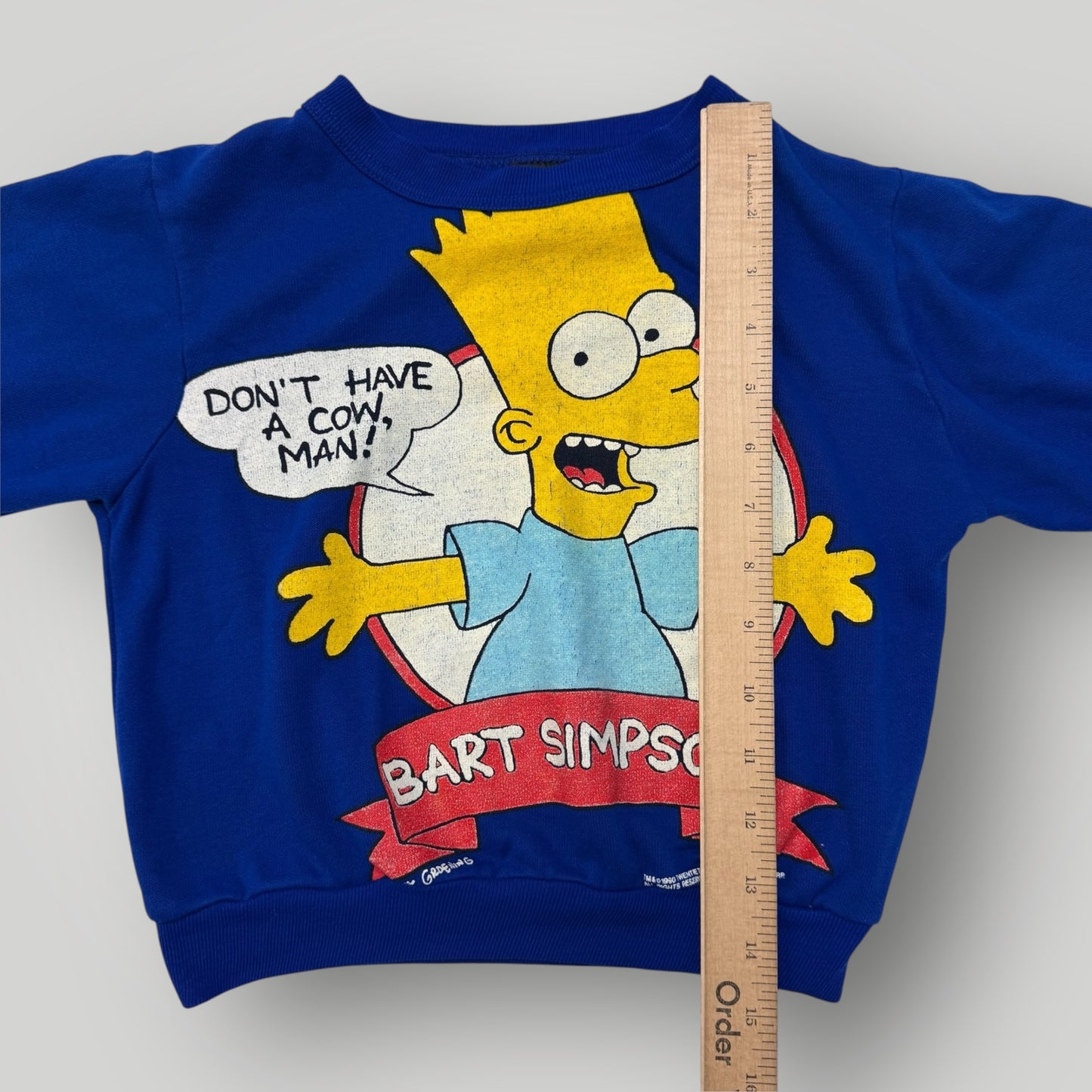 90s Kids Toddler Vintage Bart Simpson Blue Crew Sweatshirt ‘Don’t have a cow, Man!' 3Y 4Y