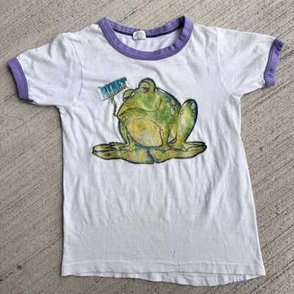 70s Kids Vintage Sparkly RIBET Frog Print Rangler T-Shirt M 7Y 8Y 9Y Baby Tee Made In USA