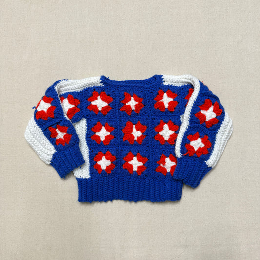 Kids Toddler Vintage Handmade Granny Square Knit Sweater / 2T 3T 4T