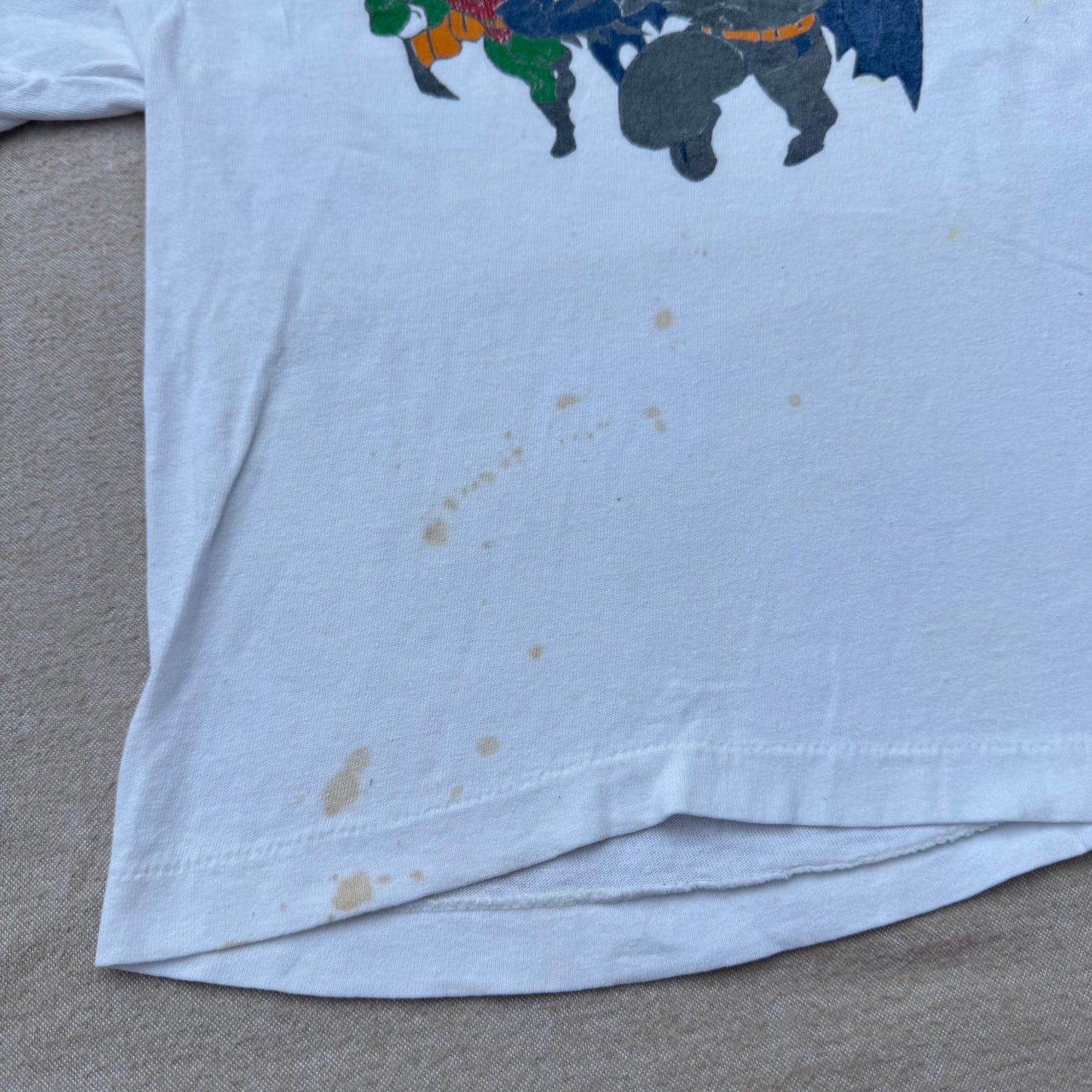 70s 80s Kids Vintage Batman and Robyn Cartoon Print White Short Single Stitch T-Shirt 3Y 4Y 5Y