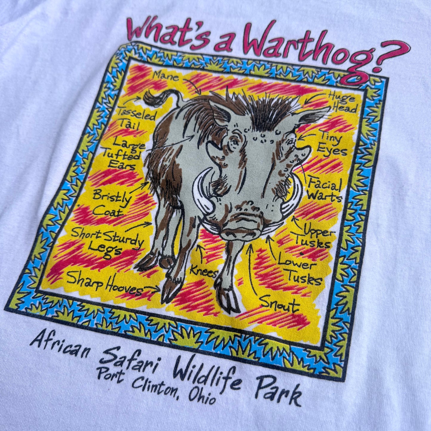 90s Kids Vintage What’s a Warthog? White 50/50 Single Stitch T-Shirt 10-12Y Baby Tee Made In USA