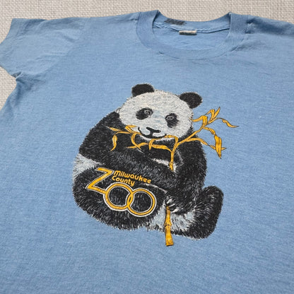 Kids Vintage Panda With Bamboo Milwaukee County Zoo Light Blue Screen Stars 50/50 T-Shirt 10Y 12Y
