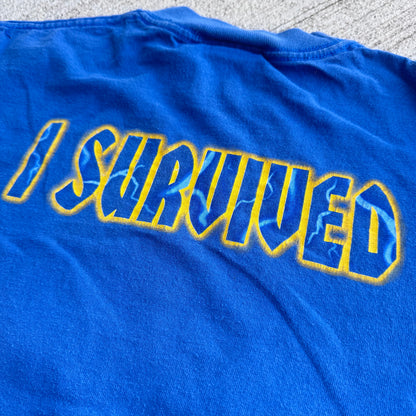 Kids Vintage Disney Mickey Mouse Tower Of Terror Blue Short Sleeve 100% Cotton T-Shirt Made in USA M