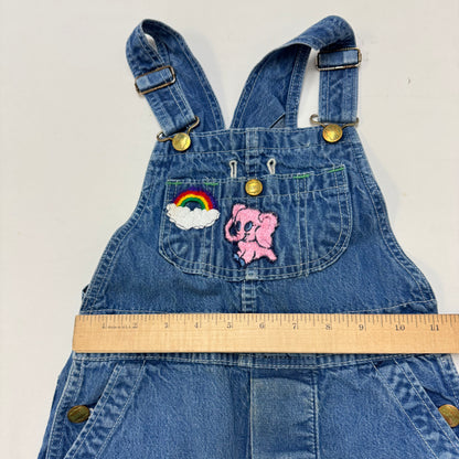 70s Kids Vintage Big Smith Blue Denim Long Pant Overalls With adjustable Straps Cute Patches Front And Back 5Y 6Y Made in USA
