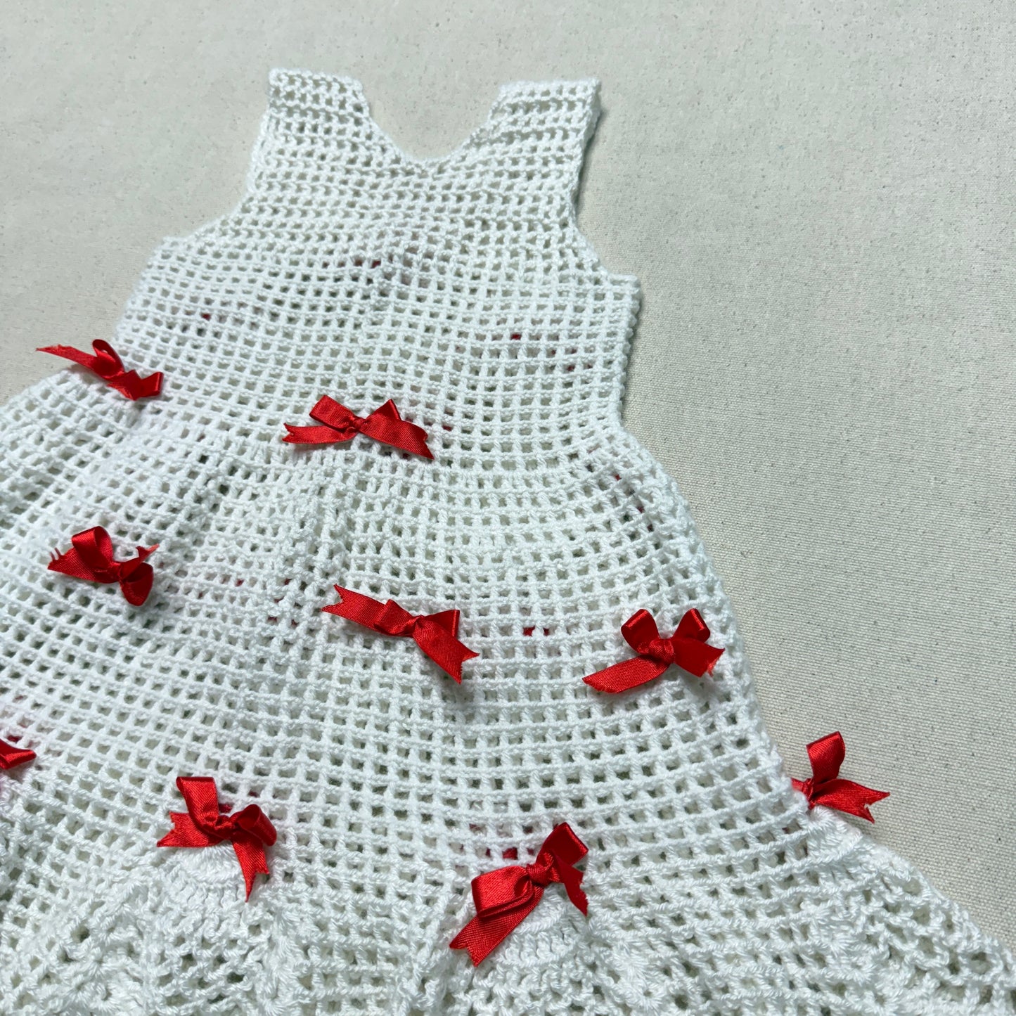 Kids Toddler Vintage Handmade Crochet Knit Removable Ribbons Design Dress / 3T 4T