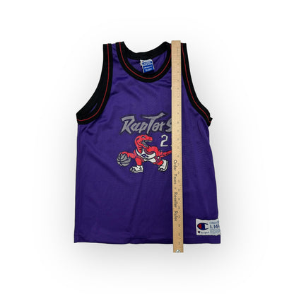 90s VTG Kids Champion Raptors #21 Camby Purple Basketball Jersey L 14-16