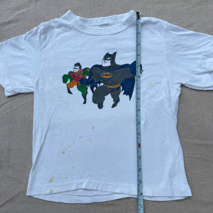 70s 80s Kids Vintage Batman and Robyn Cartoon Print White Short Single Stitch T-Shirt 3Y 4Y 5Y