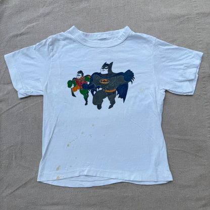 70s 80s Kids Vintage Batman and Robyn Cartoon Print White Short Single Stitch T-Shirt 3Y 4Y 5Y