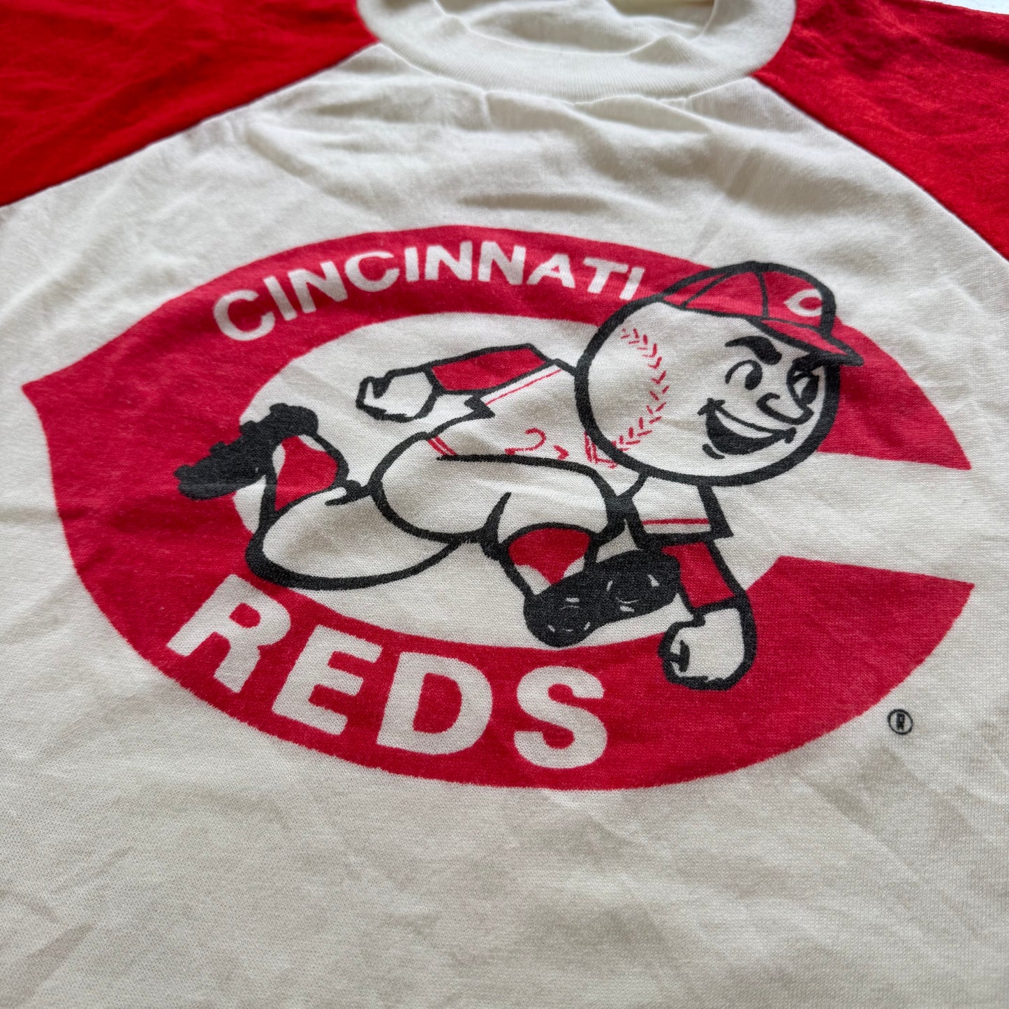 80s Kids Vintage MLB Cincinnati Reds Short Sleeve Off White Red T-Shirt 10Y 11Y 12Y