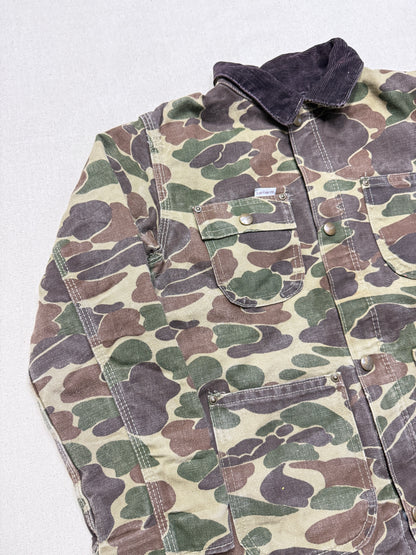 80s Kids Youth Vintage Carhartt Rare Duck Hunting Camo Corduroy Collar Quilt Lined Jacket / 7y 8y 9y