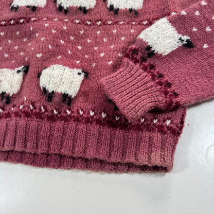 Kids Toddler Vintage Hand Knit Beautiful Maroon Pullover Sweater With Puff Shoulder AOP Sheep r 4Y 5Y 6Y