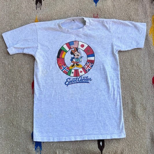 90s Kids Youth Vintage Minnie Epcot Centre Short Sleeve Gray T-Shirt 9Y 10Y 11Y