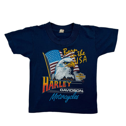 1985 Kids Toddler Vintage Harley Davidson Born in the USA Navy 50/50 T-Shirt 18m 24m 2Y 3Y 4Y