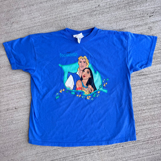90s Kids Youth Vintage Disney’s Pocahontas Blue 100% Cotton Short Sleeve T-Shirt 10Y 11Y 12Y